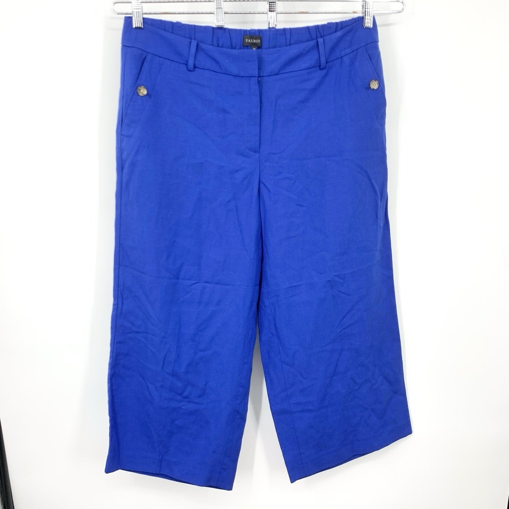 Talbots Women Size 1X Pants Capri Cropped Wide Leg Royal Blue Linen Blend‎
